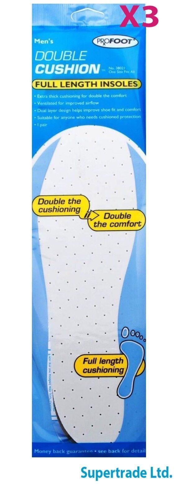 Profoot Comfort Double Extra Thick Insoles Full Length Men Cushion X 3