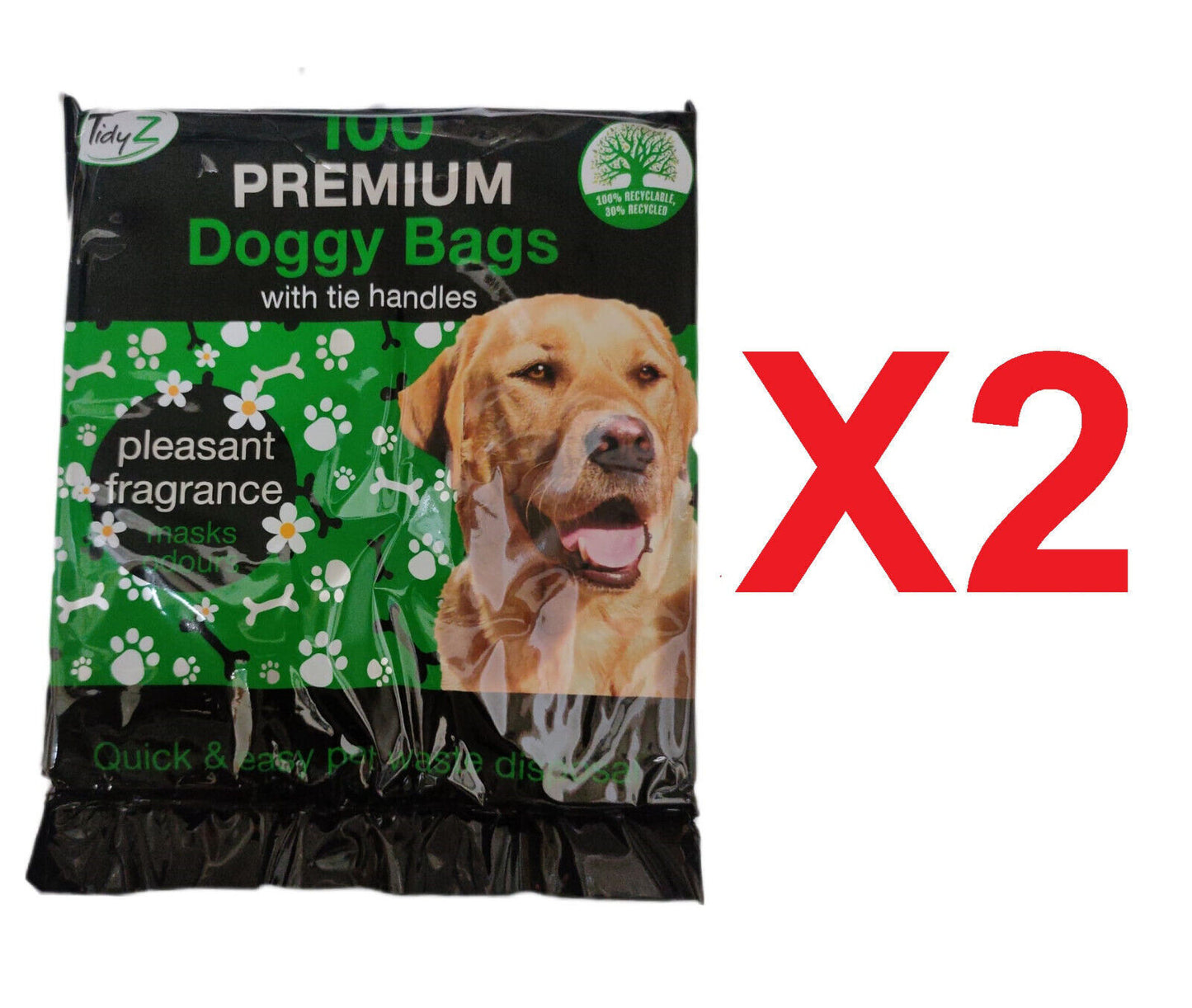 Tidyz Fragranced Poop Bags Doggy Dog Poo Extra Strong Tie Handles - 100 Bags X 2