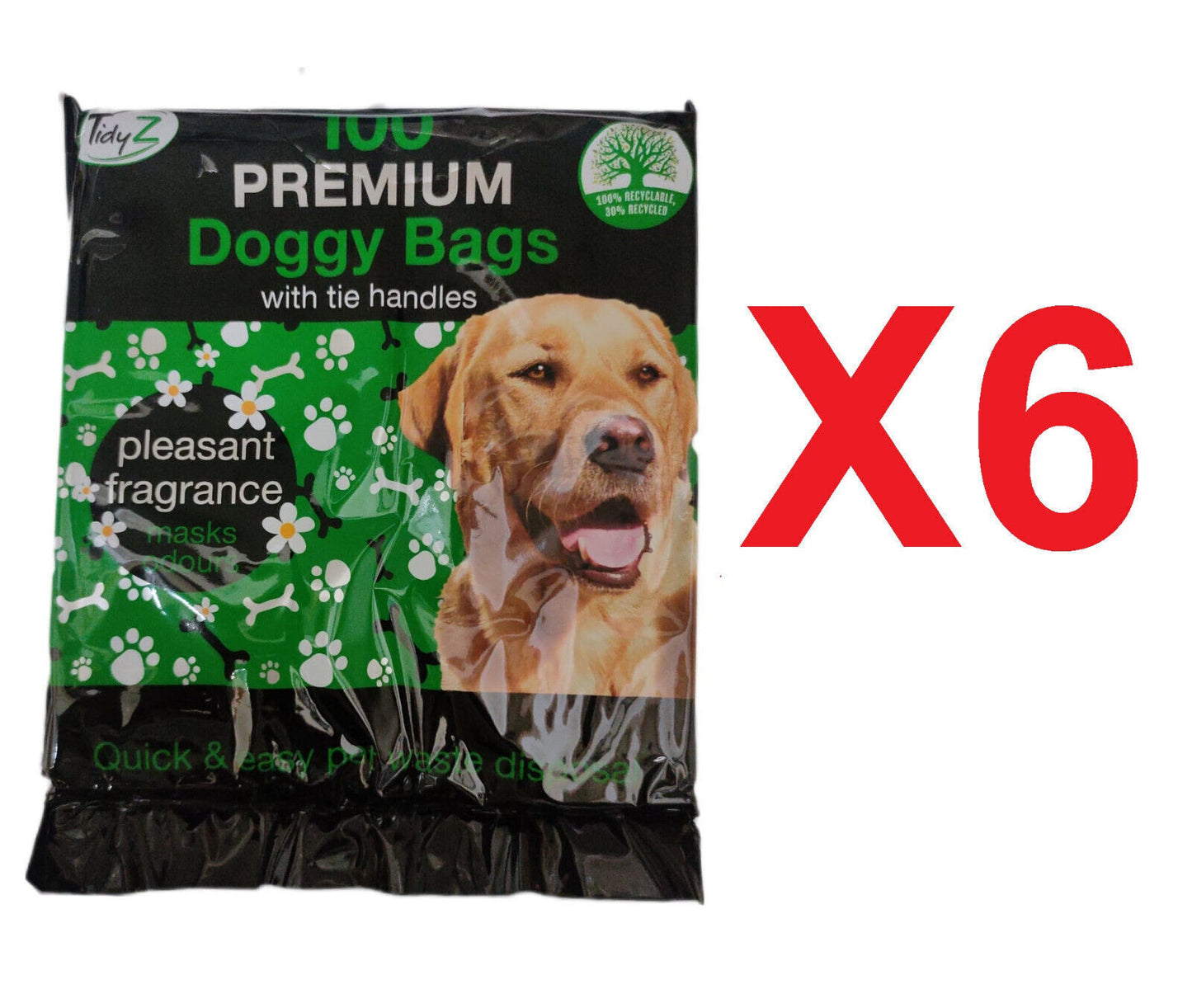 Tidyz Fragranced Poop Bags Doggy Dog Poo Extra Strong Tie Handles - 100 Bags X 6