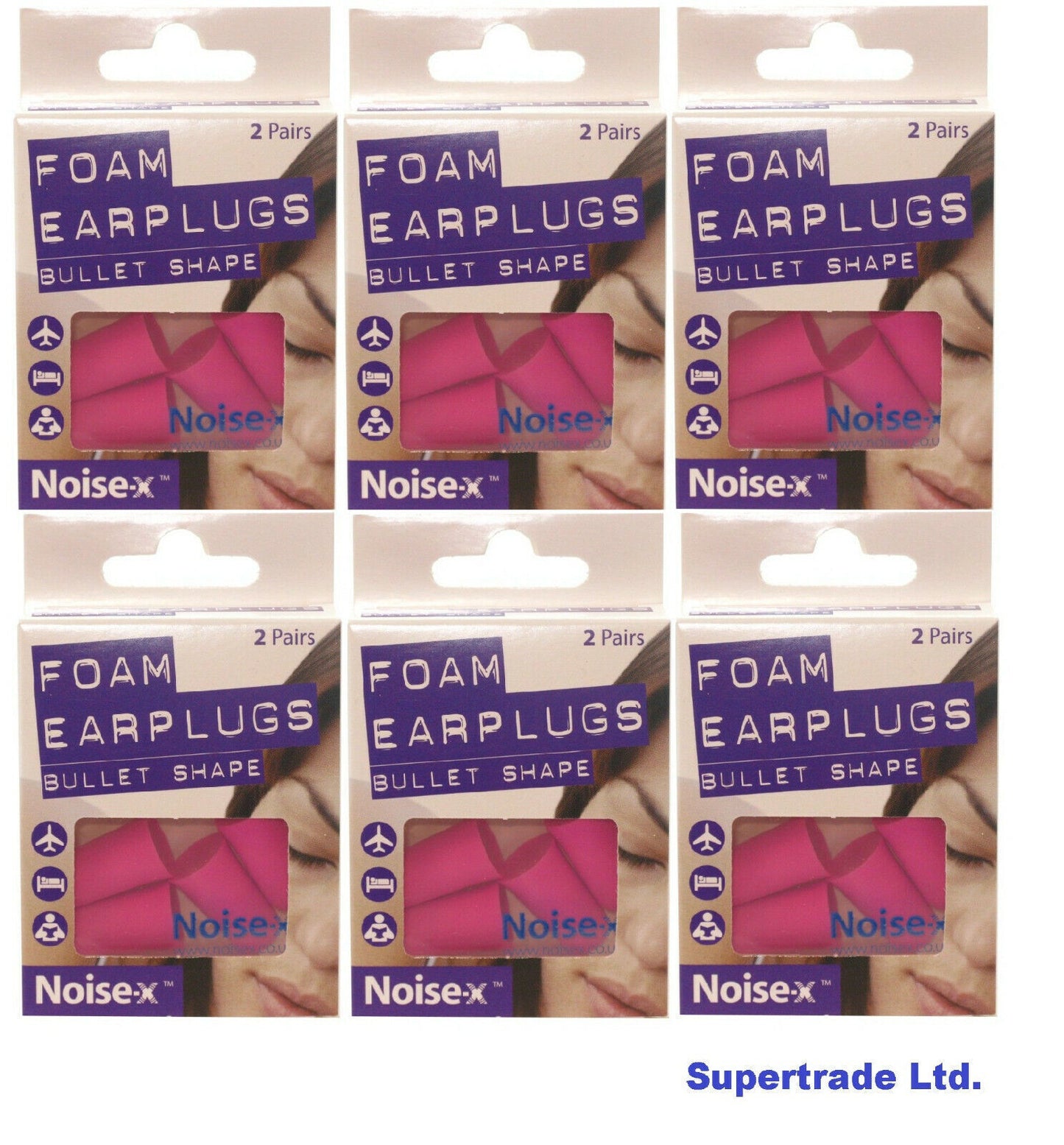 Noise-X Foam Bullet Shape Ear Plugs Noise Reducer Travel Study Sleep 2 Pairs X 6
