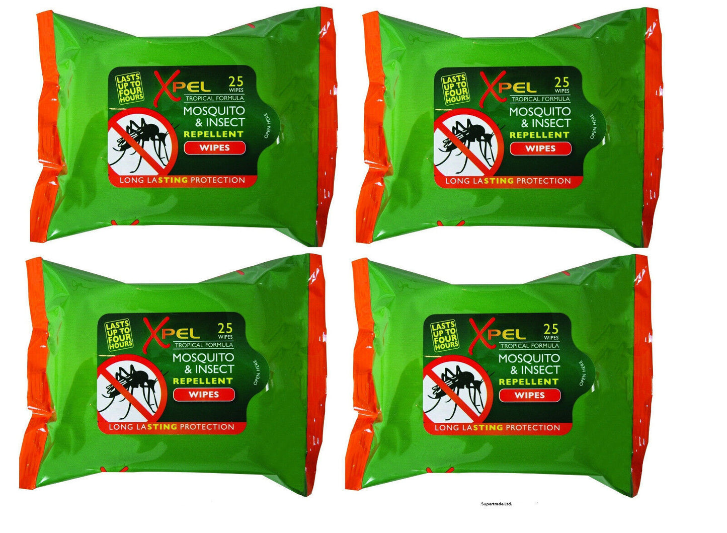 XPEL Mosquito & Insect Repellent Wipes Long Lasting Protection - 25 Wipes X 4