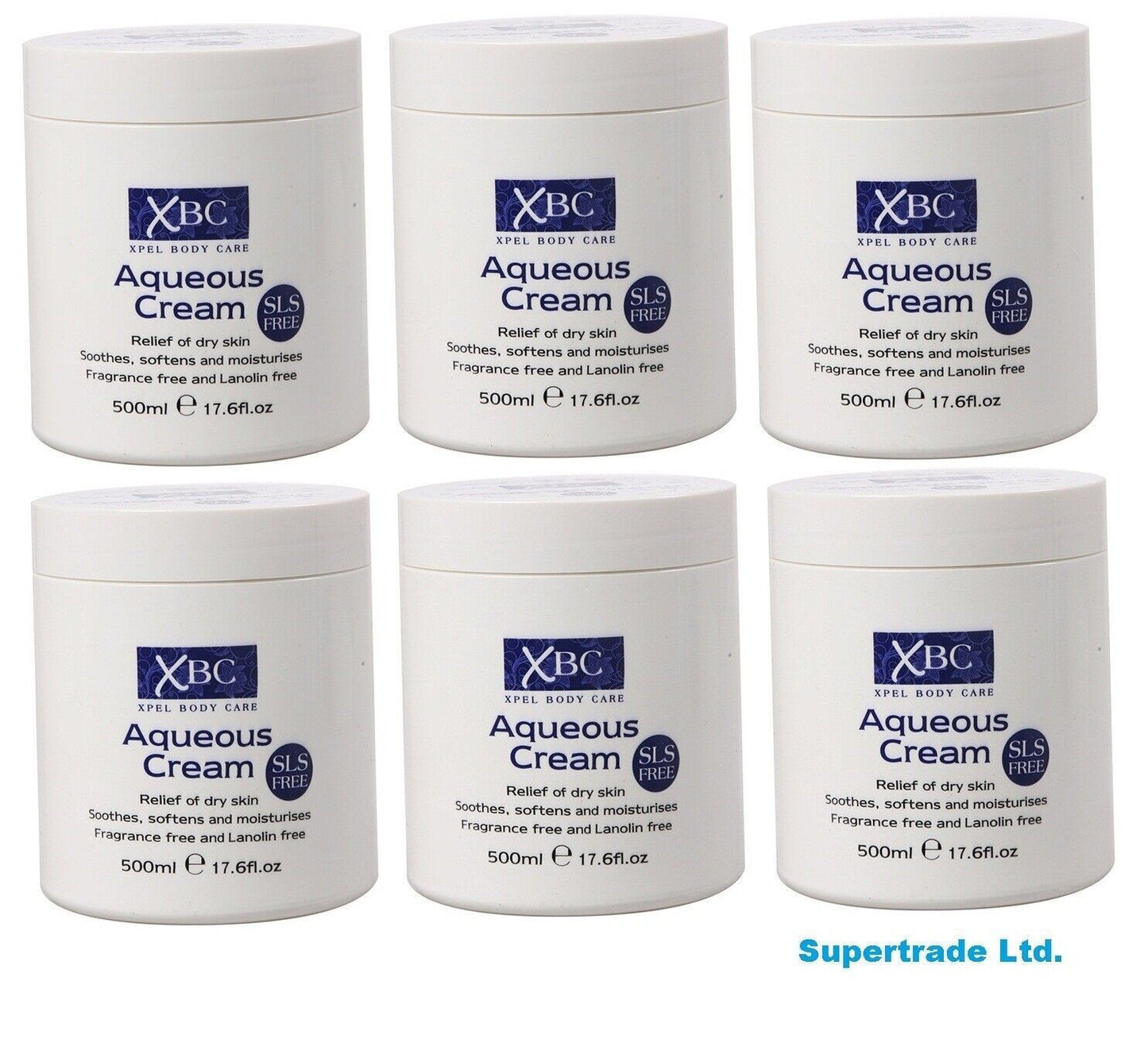 XBC Aqueous Cream Relief Dry Skin Body Cream Moisturizer SLS Free 500ml X 6