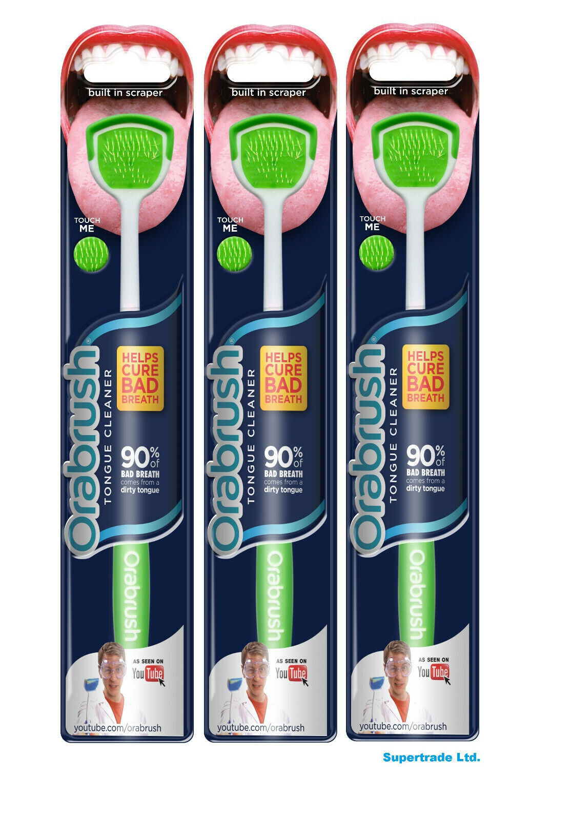 Dentek Orabrush Tongue Cleaner Scraper Soft Bristle Helps Cure Bad Breath X 3