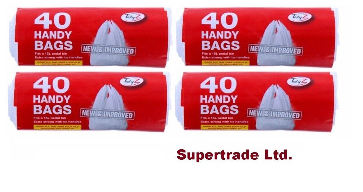 Tidyz 40 Handy Bags Shopping Extra Strong 15L Pedal Bin Liner Tie Handles X 4