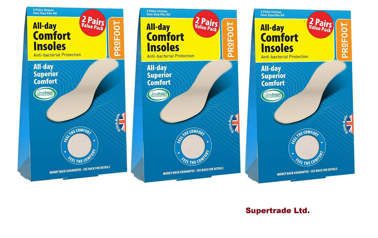 Profoot All Day Comfort Anti Bacterial Protection Unisex Shoes Insoles X 3