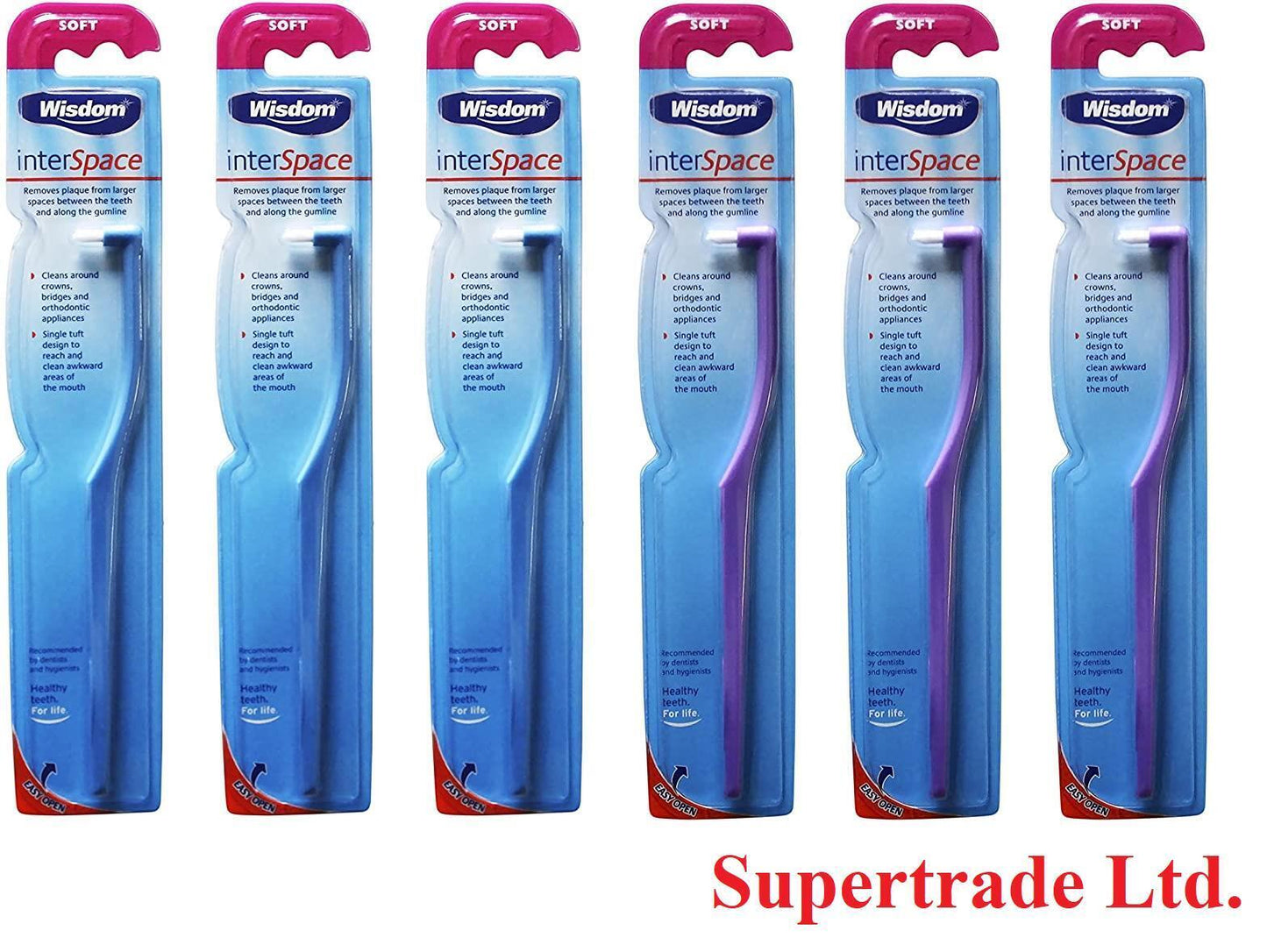 Wisdom Interspace Soft Interdental Toothbrush Tooth Brush - Purple / Blue X 6