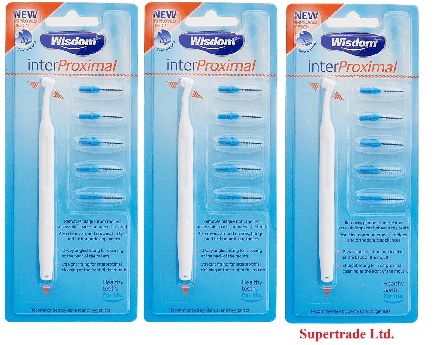 Wisdom Interproximal Long Handled Interdental Brush - 5 Brushes Per Pack X 3