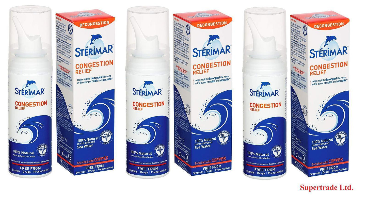 Sterimar Congestion Relief 100% Natural Sea Water Nasal Spray - 100ml X 3