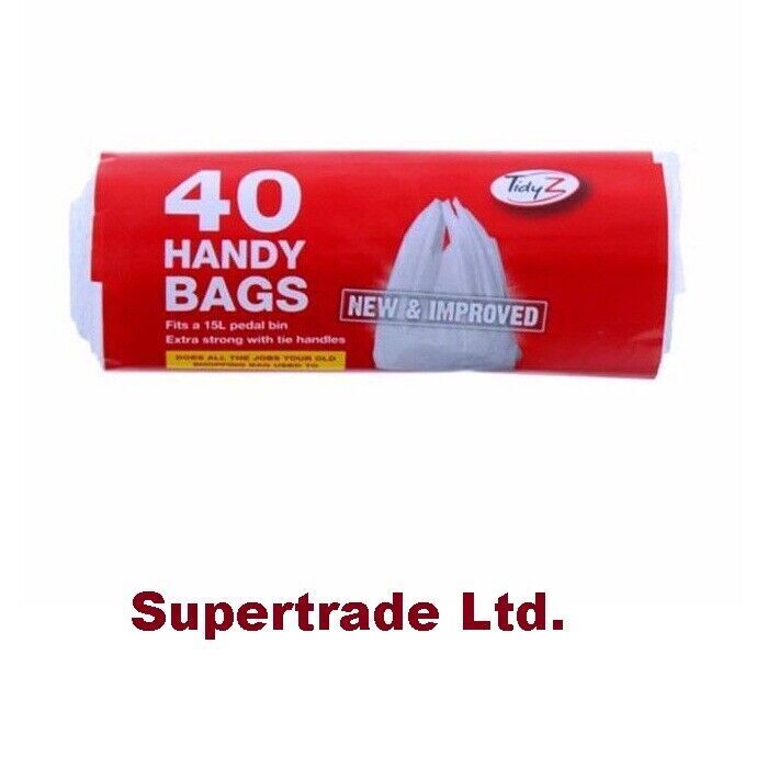 Tidyz 40 Handy Bags Shopping Extra Strong 15L Pedal Bin Liner With Tie Handles