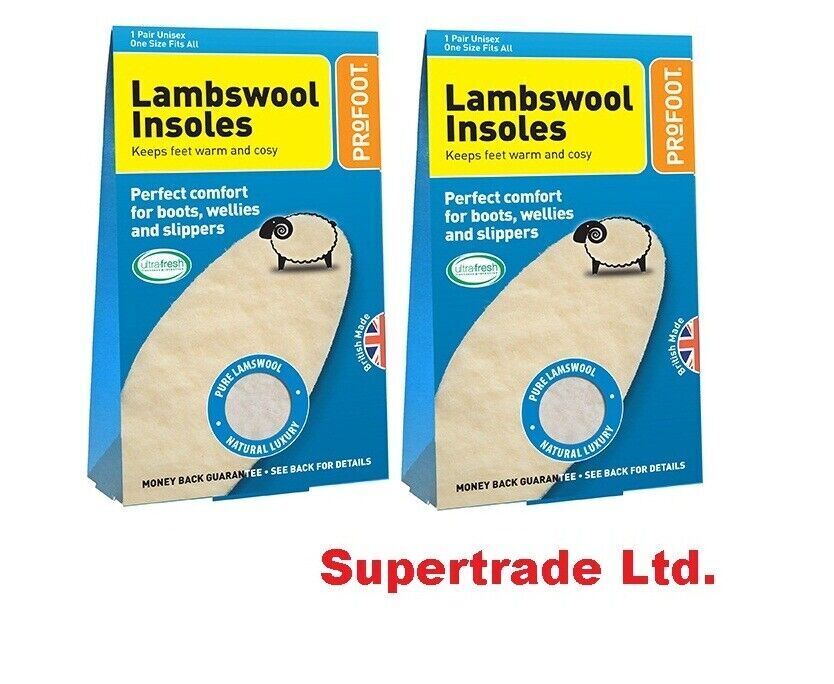 Profoot Lambs Wool Insoles Boots, Wellies, Slippers Keep Feet Warm -1 Pair X 2
