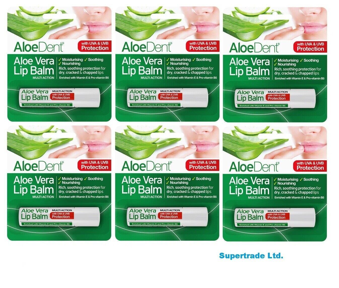 Optima AloeDent Aloe Vera Lip Balm Multi-Action With Tea Tree & Lysine - 4g X 6