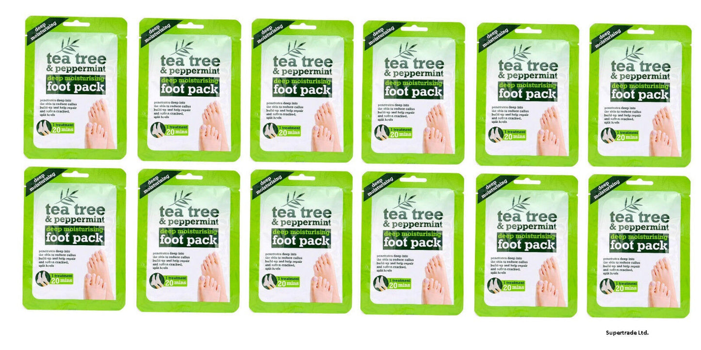 Tea Tree Peppermint Deep Moisturising Foot Pack soften Cracked & Split Heel X 12