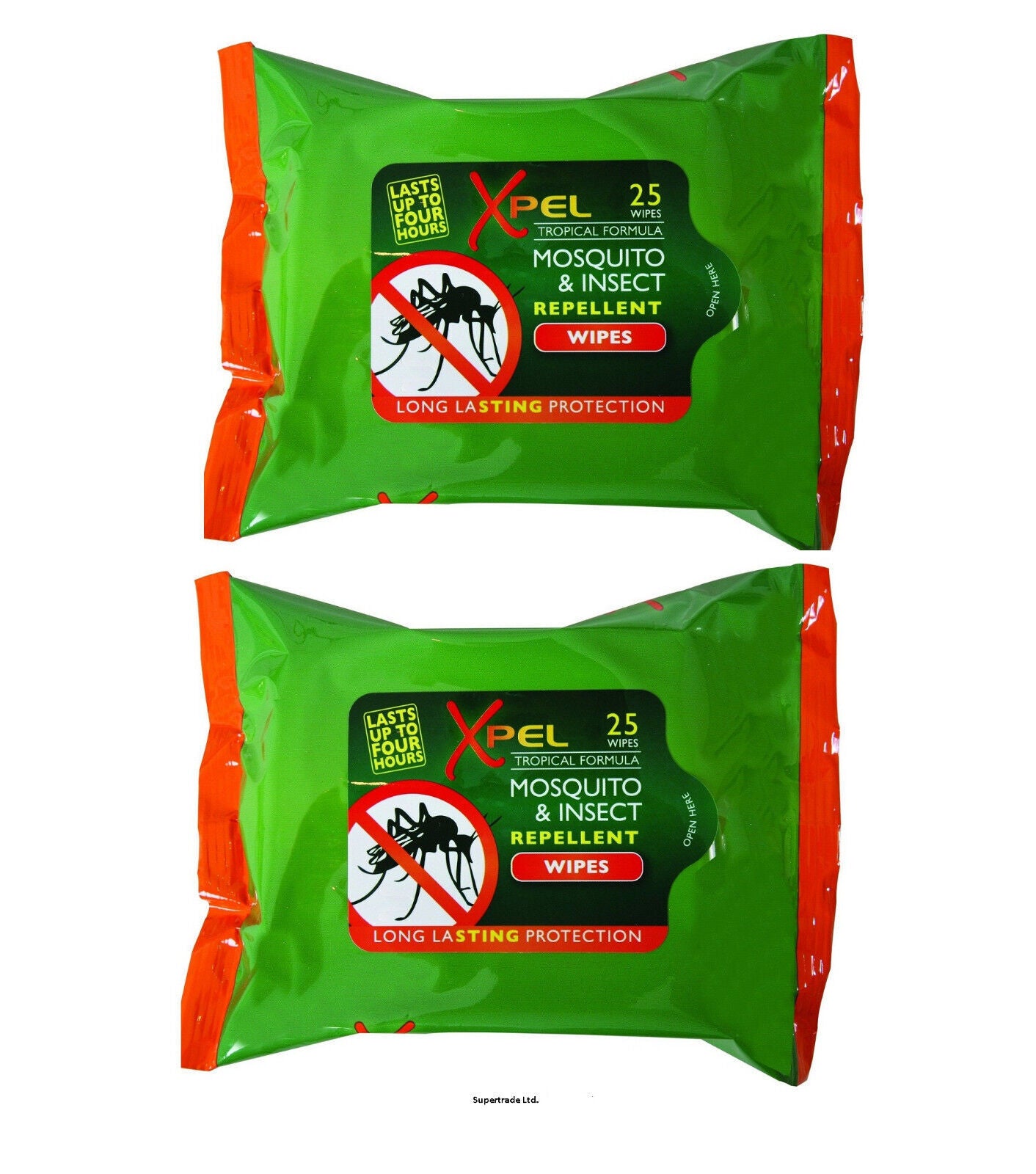 XPEL Mosquito & Insect Repellent Wipes Long Lasting Protection - 25 Wipes X 2