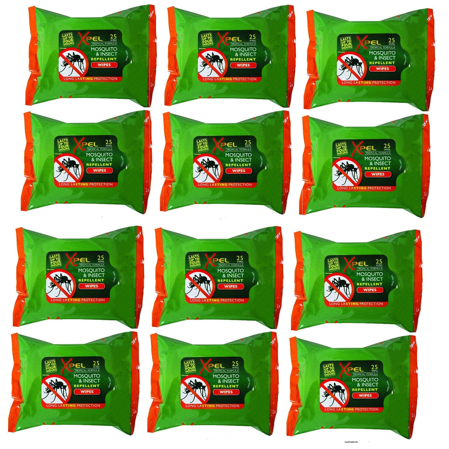 XPEL Mosquito & Insect Repellent Wipes Long Lasting Protection - 25 Wipes X 12