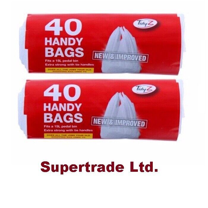 Tidyz 40 Handy Bags Shopping Extra Strong 15L Pedal Bin Liner Tie Handle X 2