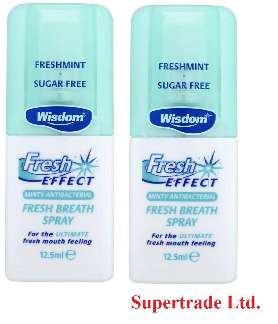 Wisdom Fresh Effect Breath Mouth Spray Minty AntiBacterial Sugar Free 12.5ml X 2