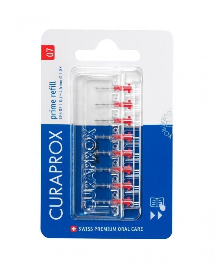 Curaprox CPS 07 Prime Refill Pack Interdental Brushes 0.7mm Red (8 Pack) X 1