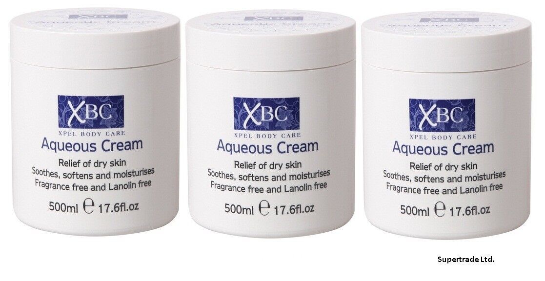 XBC Aqueous Cream Fragrance & Lanolin Free Relief Dry Skin Moisturiser 500ml X 3