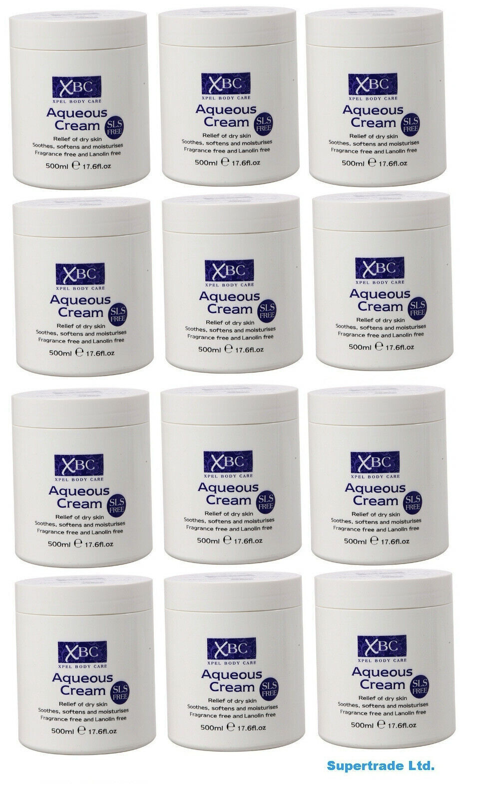 XBC Aqueous Cream Relief Dry Skin Body Cream Moisturizer SLS Free 500ml X 12
