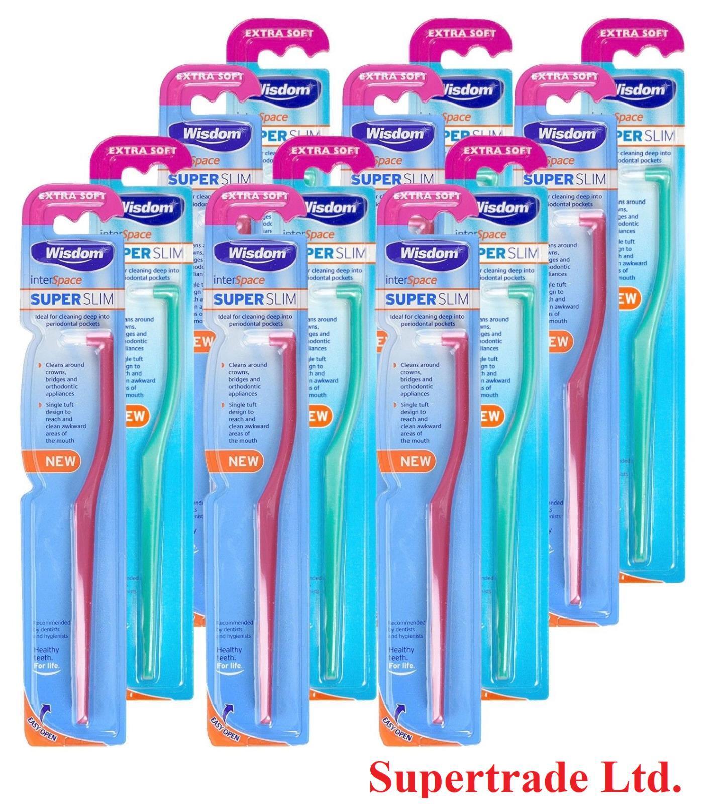 Wisdom Interspace Super Slim Tooth Brush Extra Soft Toothbrush Green / Red X 12