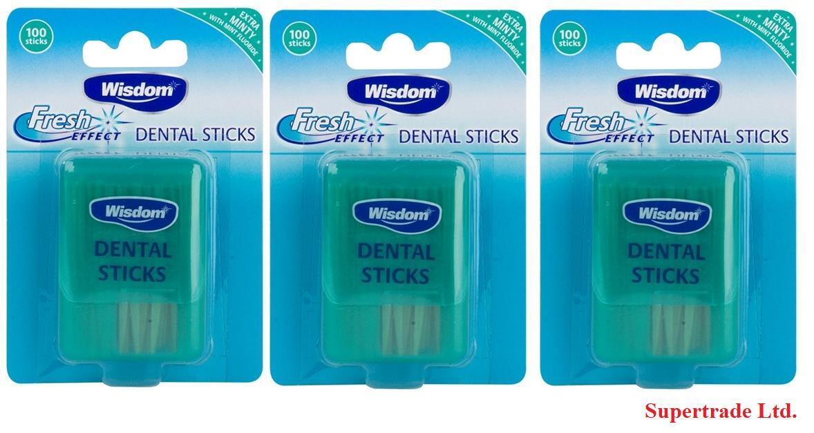 Wisdom Fresh Effect Extra Minty Mint Fluoride Dental Sticks - 100 Woodsticks X 3