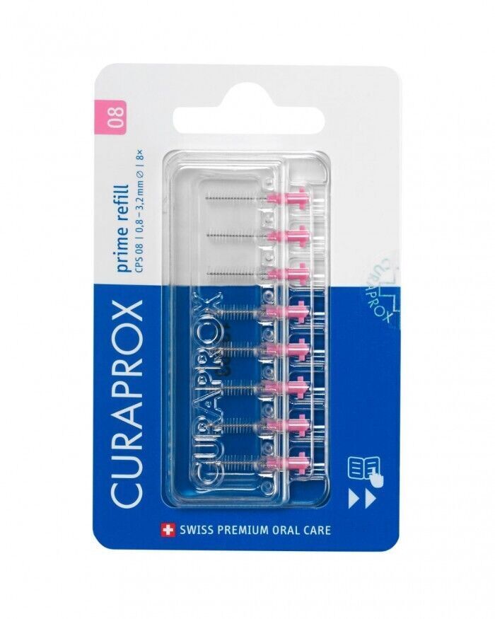 Curaprox CPS08 Pink Prime Interdental Brushes 0.8mm - Pack Of 8 X 1
