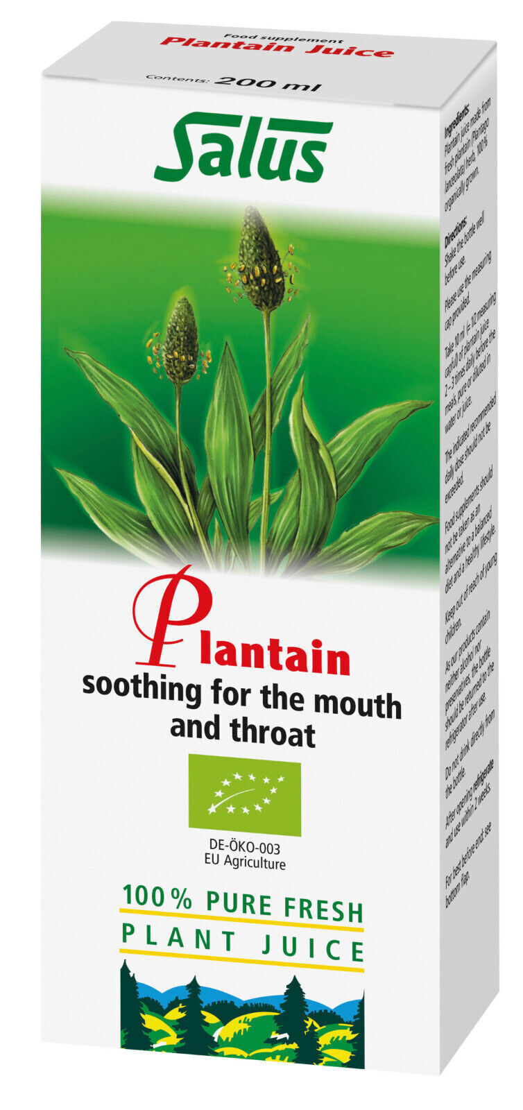 Salus Plantain 100% Pure Fresh Plant Juice Soothing For The Mouth Throat - 200ml