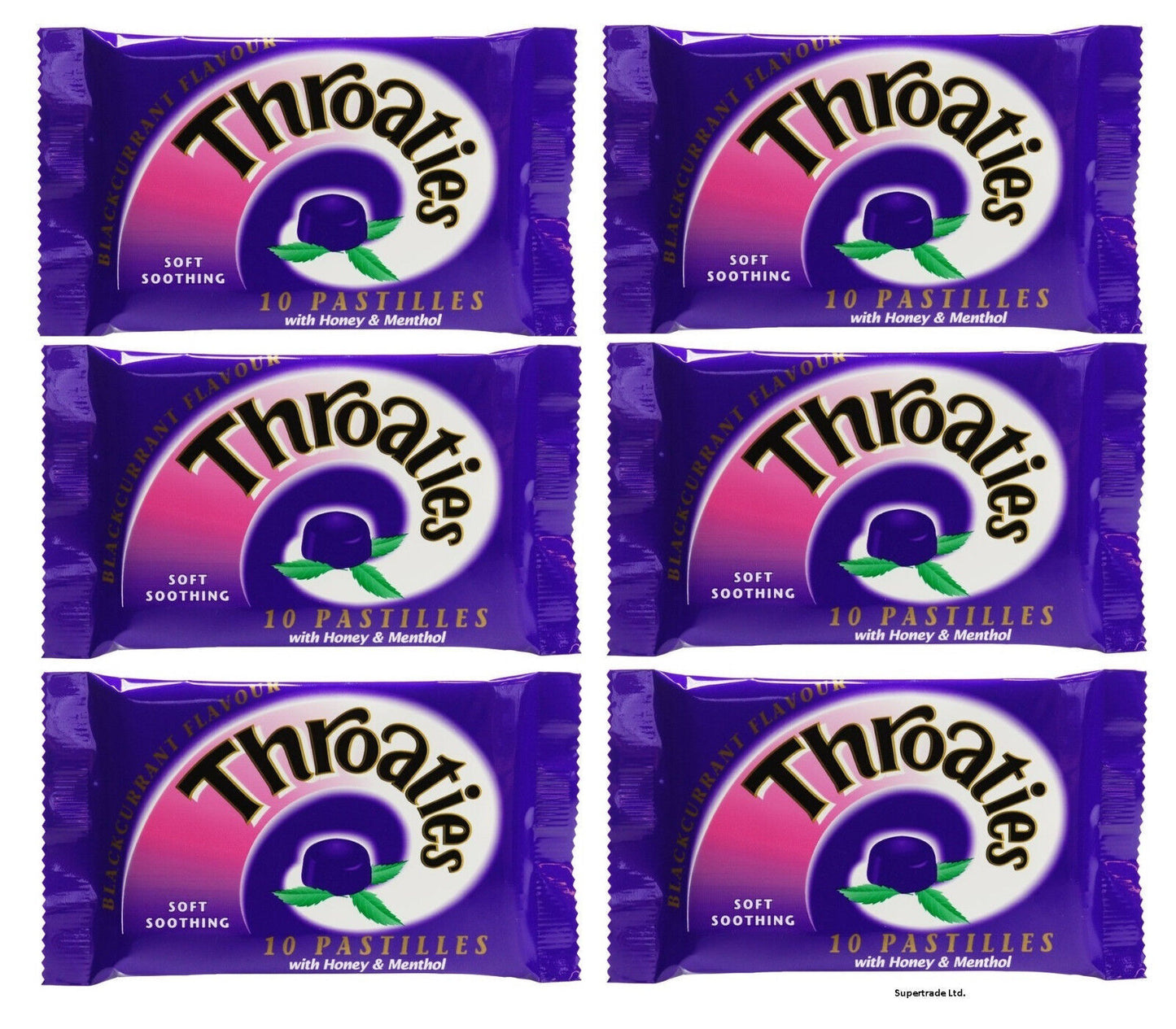 Throaties Blackcurrant Pastilles With Honey & Menthol For Throaty Soothe X 6