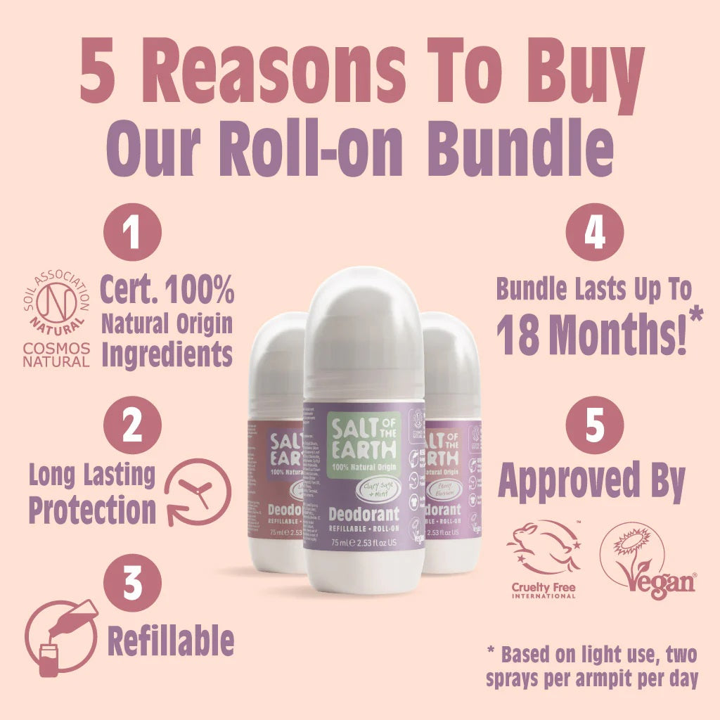 Salt Of The Earth Peony Blossom Lavender & Vanilla Clary Sage & Mint Rollon 75ml