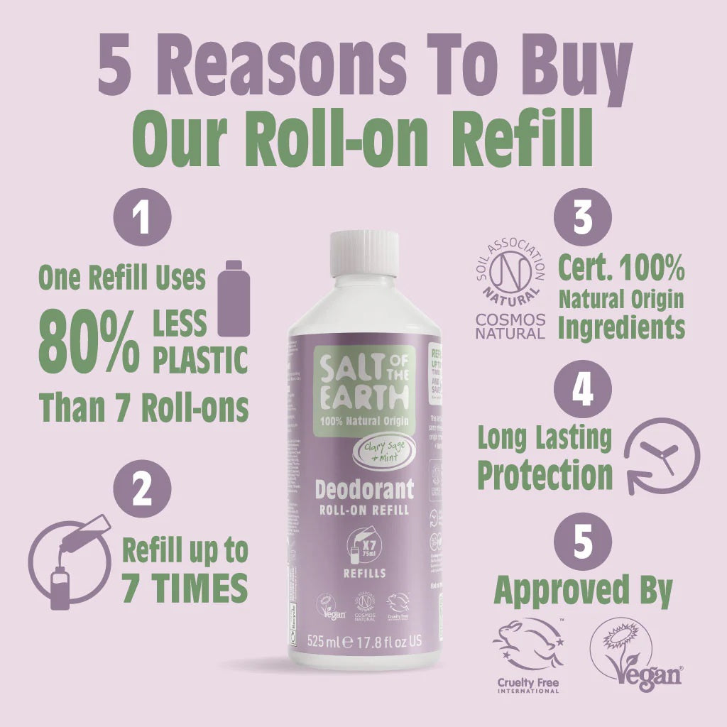 Salt Of The Earth Clary Sage & Mint Roll-On Natural Deodorant Refill - 525ML