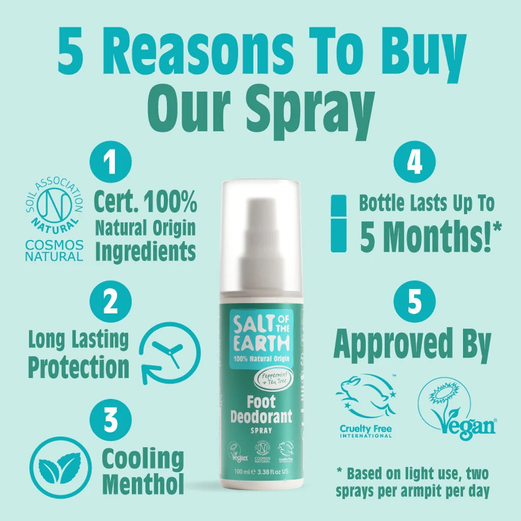 Salt of the Earth Natural Foot Deodorant Spray - Peppermint & Tea Tree - 100ml