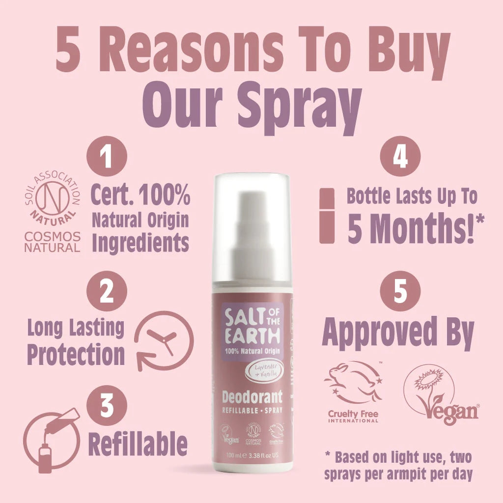 Salt Of The Earth Lavender & Vanilla Natural Deodorant Refillable Spray - 100ML