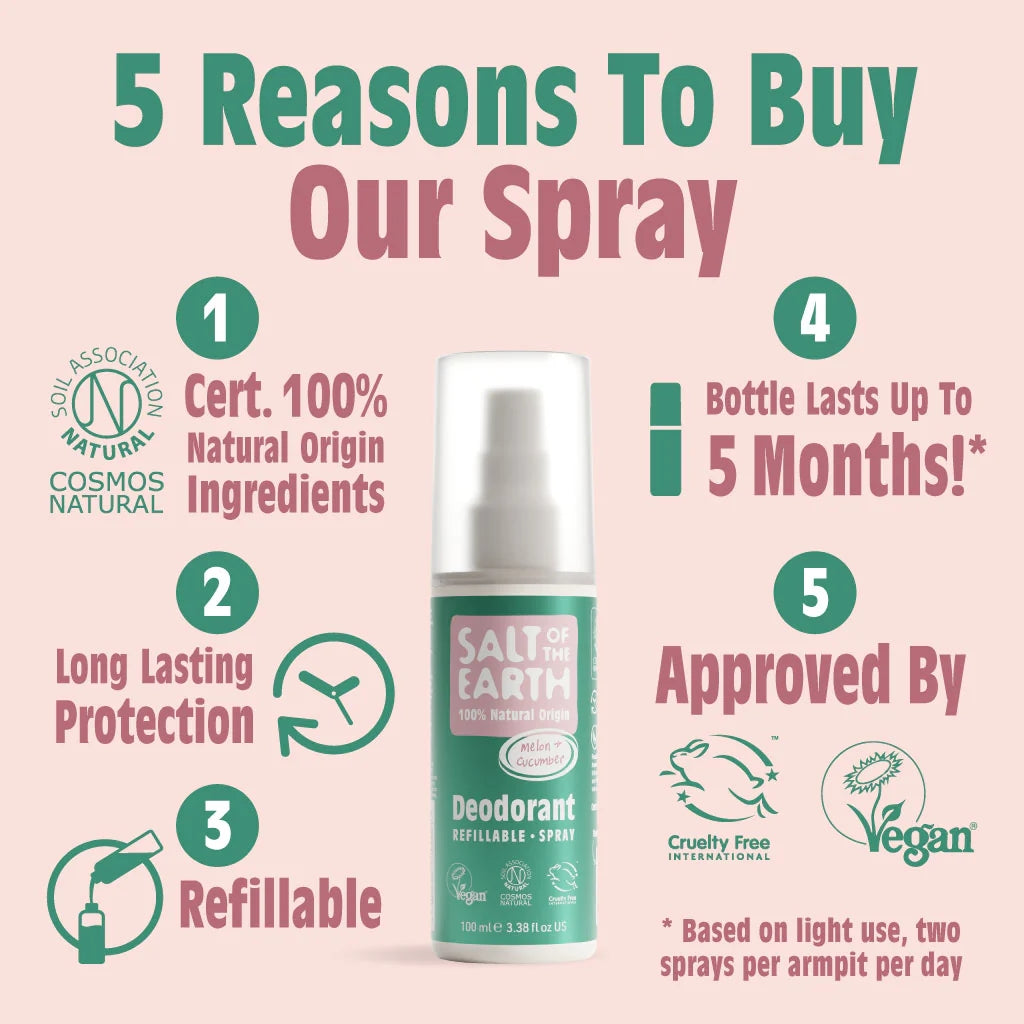 Salt of the Earth Melon & Cucumber Natural Deodorant Refillable Spray - 100ML
