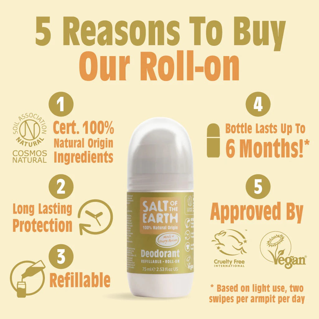 Salt Of The Earth Natural Deodorant Refillable Rollon Neroli Orange Blossom 75ml