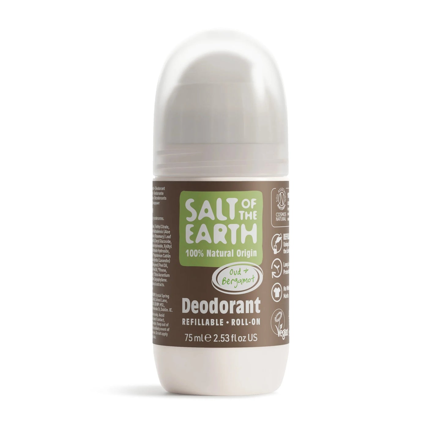 Salt Of The Earth Oud & Bergamot Natural Refillable Roll-On Deodorant - 75ml