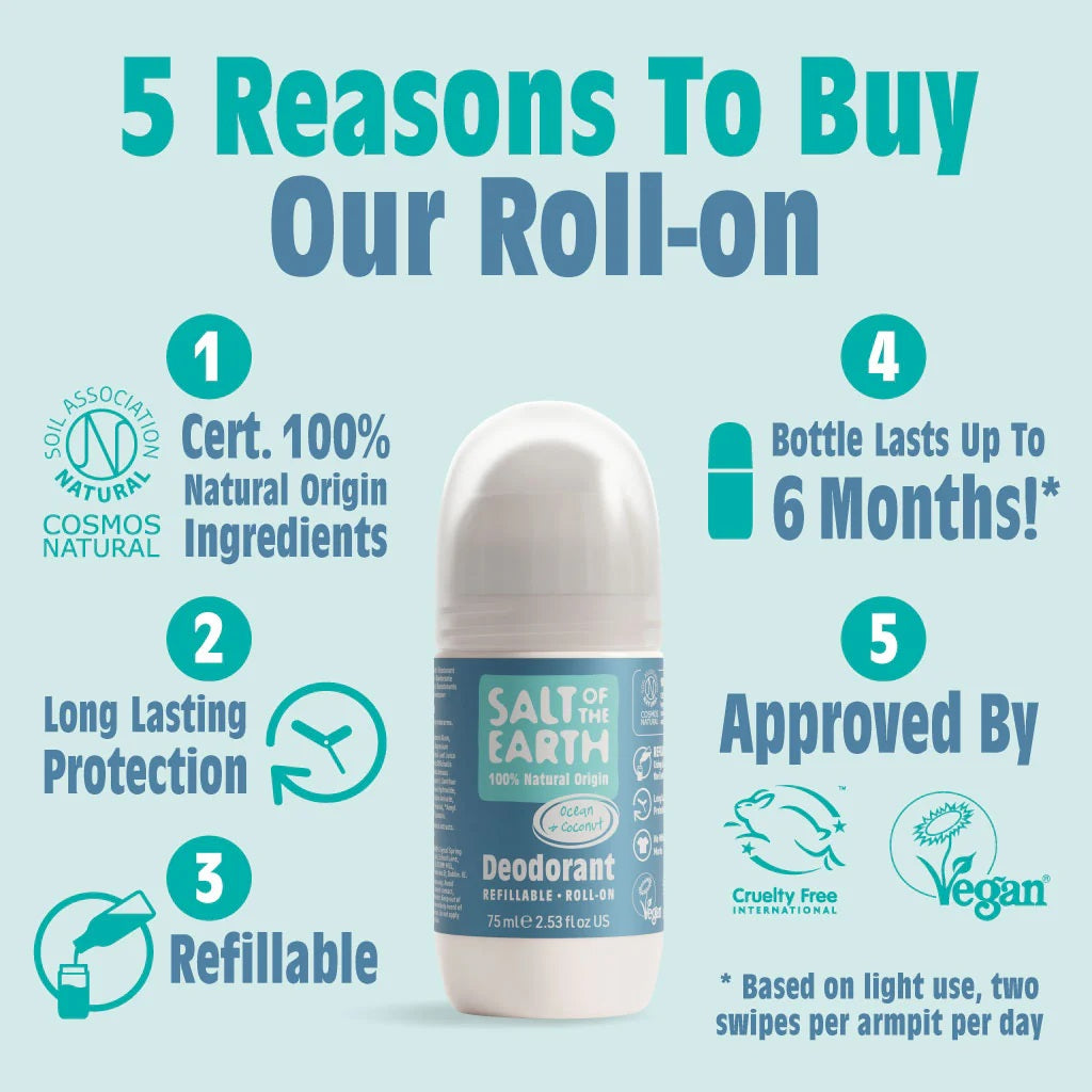 Salt Of The Earth Ocean & Coconut Natural Refillable Roll-On Deodorant - 75ml