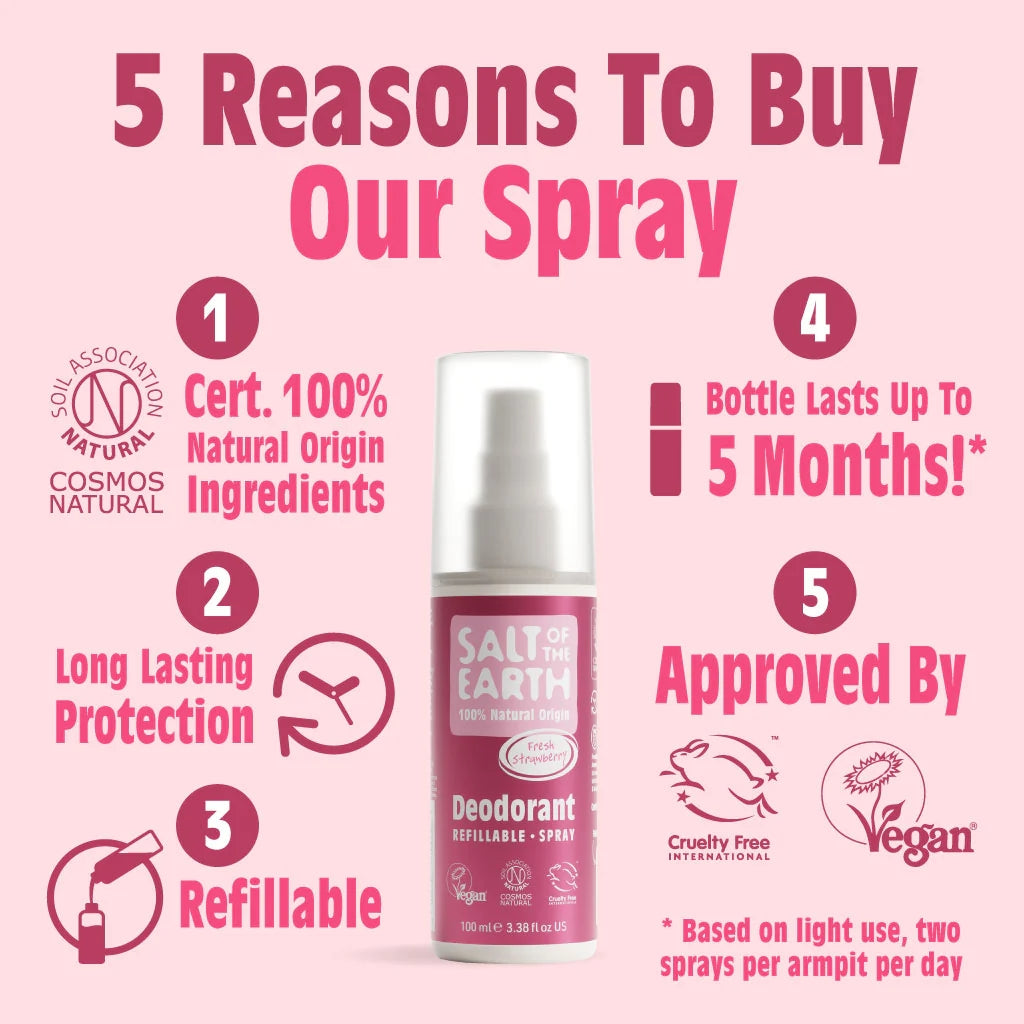 Salt of the Earth Fresh Strawberry Natural Deodorant Refillable Spray - 100ML