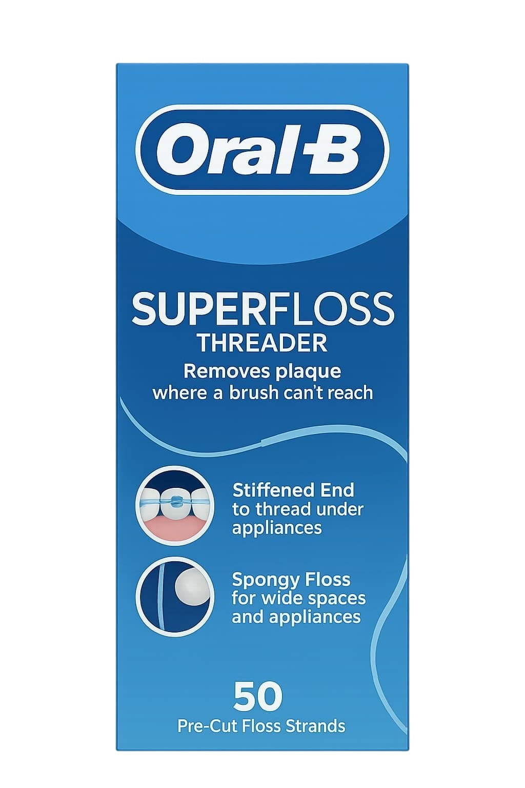 Oral-B Superfloss Threader Removes Plaque Dental Floss For Braces - 50 Strands