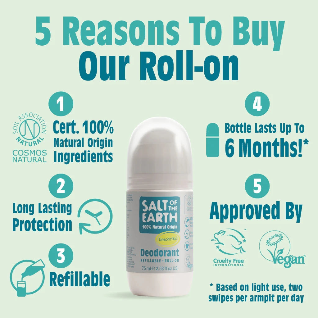 Salt of the Earth Natural Deodorant Refillable Roll-On Unscented - 75ml