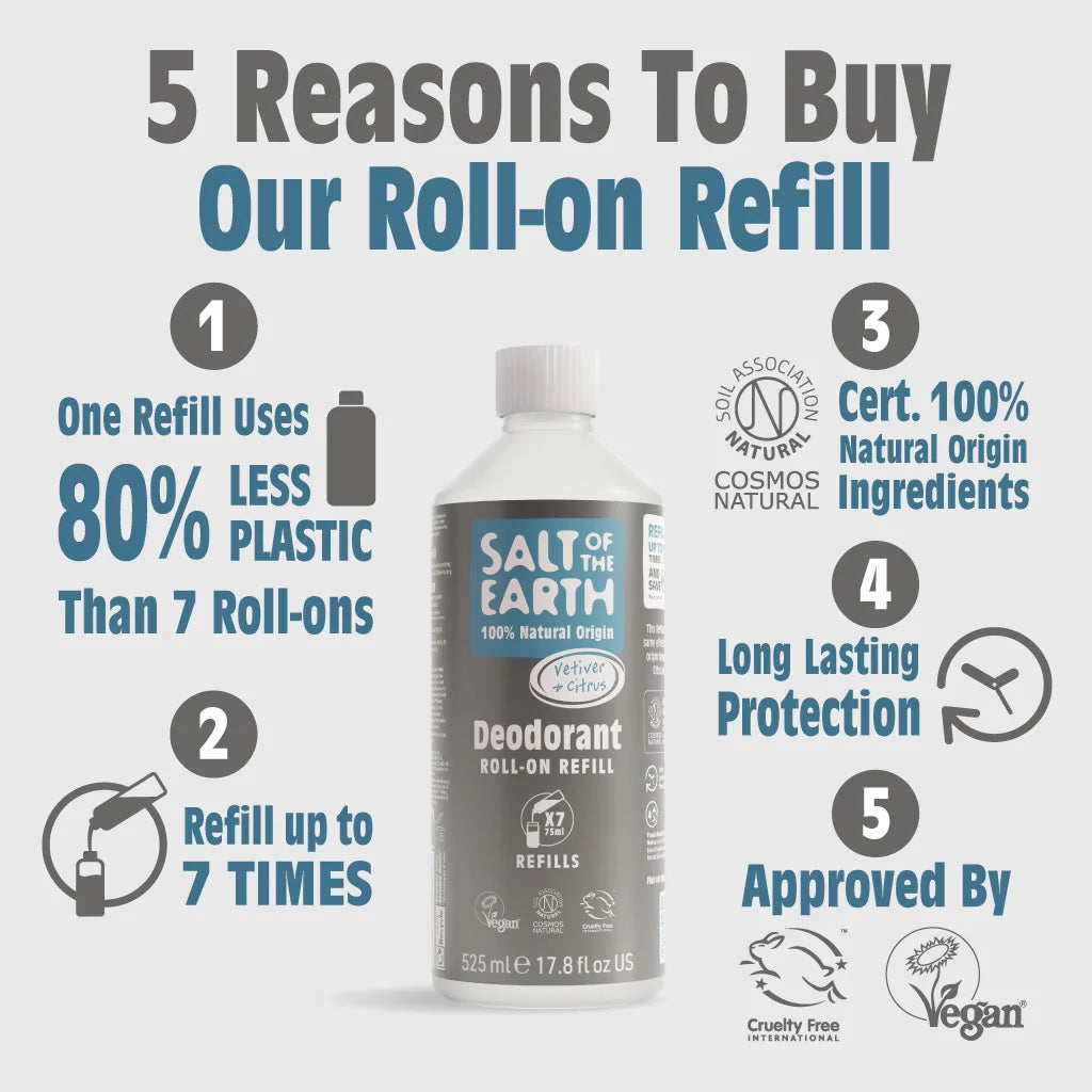 Salt Of The Earth Vetiver & Citrus Natural Deodorant Roll-On Refill - 525ML