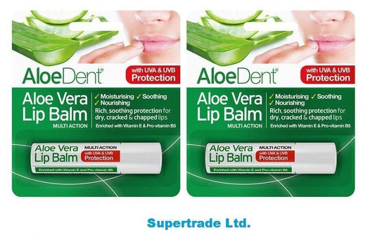 Optima AloeDent Aloe Vera Lip Balm Multi-Action With Tea Tree & Lysine 4g X 2