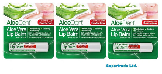 Optima AloeDent Aloe Vera Lip Balm Multi-Action With Tea Tree & Lysine - 4g  X 3
