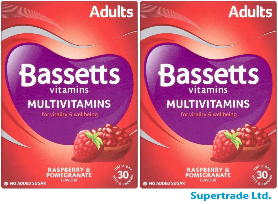 Bassetts Raspberry & Pomegranate Adults Multivitamins Vtamin - 30 Chewies X 2