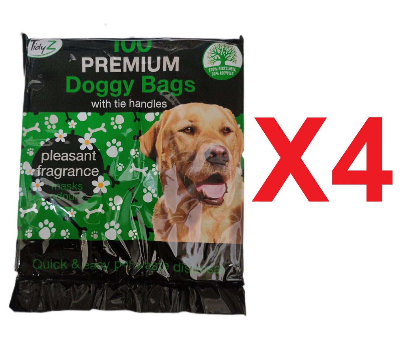 Tidyz Fragranced Poop Bags Doggy Dog Poo Extra Strong Tie Handles - 100 Bags X 4
