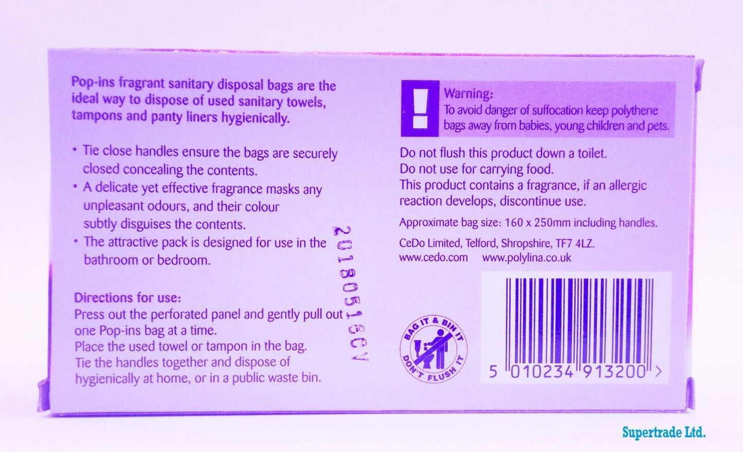 Pop-ins Robinson POP INS Sanpro Fragrant Sanitary Disposal - 50 Bags Per Pack X3