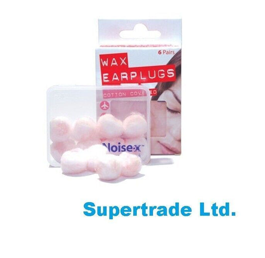 Noise X Natural Wax Cotton Earplugs Mouldable Comfortable Sleeping 6 Pair