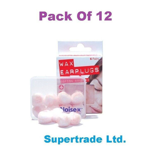 Noise X Natural Wax Cotton Earplugs Mouldable Comfortable Sleeping 6 Pair X 12