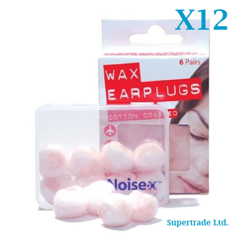 Noise X Natural Wax Cotton Earplugs Mouldable Comfortable Sleeping 6 Pair X 12