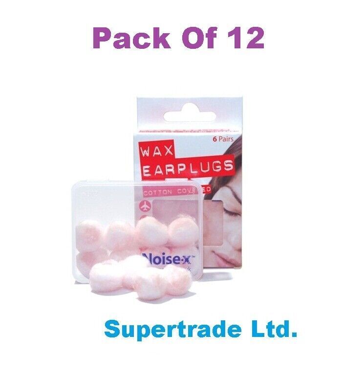 Noise X Natural Wax Cotton Earplugs Mouldable Comfortable Sleeping 6 Pair X 12