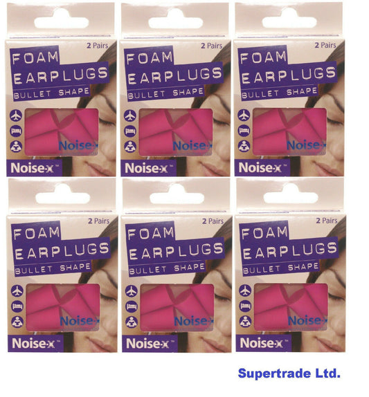 Noise-X Foam Bullet Shape Ear Plugs Noise Reducer Travel Study Sleep 2 Pairs X 6